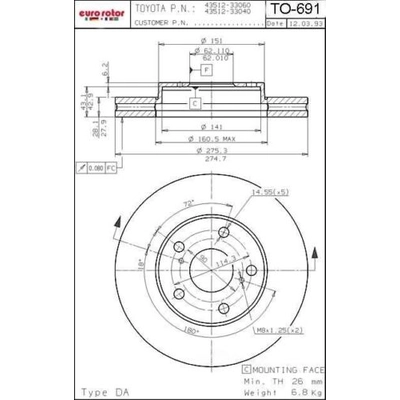 ULTRA - TO691 - Front Disc Brake Rotor pa1