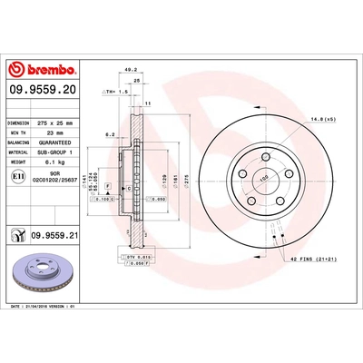 Front Premium Rotor by BREMBO - 09.9559.21 pa1