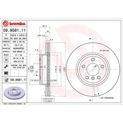 Front Premium Rotor by BREMBO - 09.9581.11 pa8