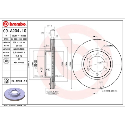 Front Premium Rotor by BREMBO - 09.A204.11 pa1