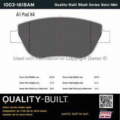 Front Semi Metallic Pads by QUALITY-BUILT - 1003-1618AM pa2