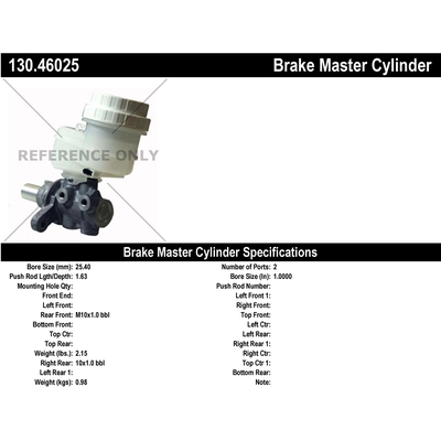 New Master Cylinder by CENTRIC PARTS - 130.46025 pa1