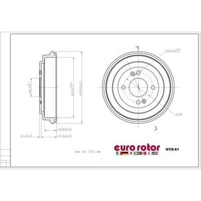 Rear Brake Drum by EUROROTOR - HYD61 pa3