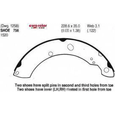 Rear New Brake Shoes by EUROROTOR - 756 pa3