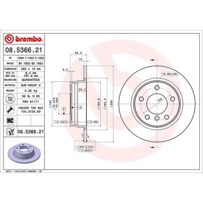 Rear Premium Rotor by BREMBO - 08.5366.21 pa8