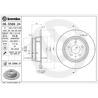 Rear Premium Rotor by BREMBO - 08.5569.21 pa1