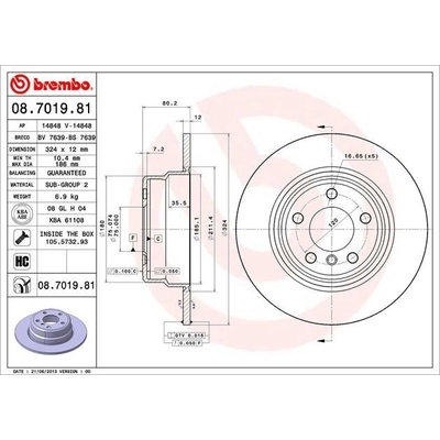 Rear Premium Rotor by BREMBO - 08.7019.81 pa4