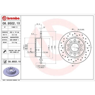 Rear Premium Rotor by BREMBO - 08.9502.1X pa4