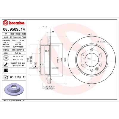 Rear Premium Rotor by BREMBO - 08.9509.11 pa2