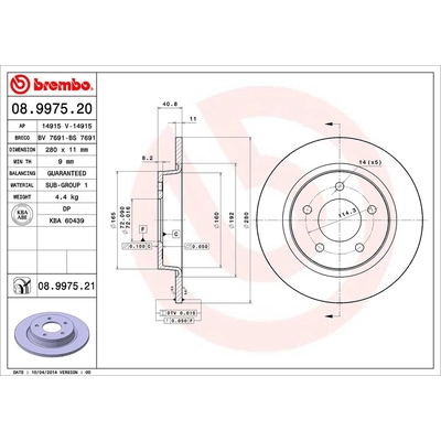 Rear Premium Rotor by BREMBO - 08.9975.21 pa1