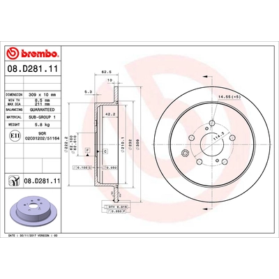 BREMBO - 08.D281.11 - Rear Premium Rotor pa1