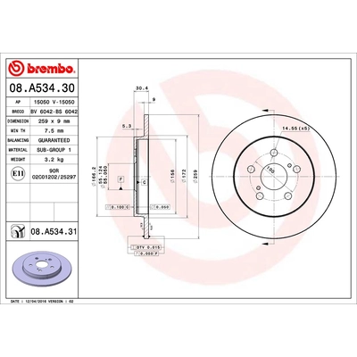 BREMBO - 08.A534.31 - Rear Premium Rotor pa3