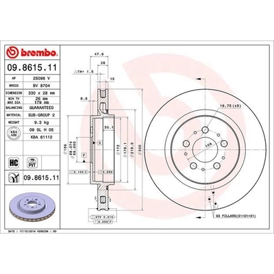 Rear Premium Rotor by BREMBO - 09.8615.11 pa4