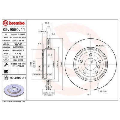 Rear Premium Rotor by BREMBO - 09.9590.11 pa10