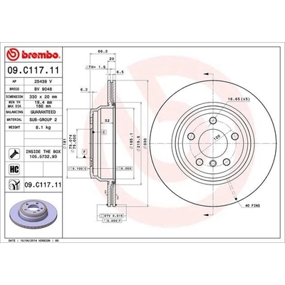 Rear Premium Rotor by BREMBO - 09.C117.11 pa5