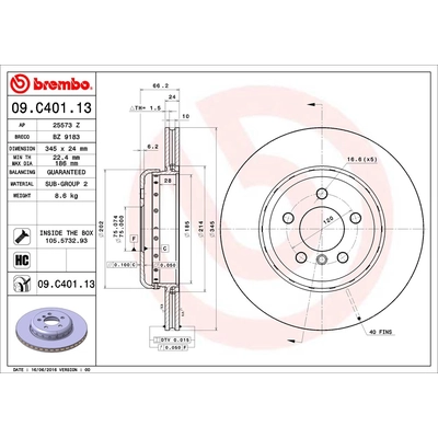 Rear Premium Rotor by BREMBO - 09.C401.13 pa3