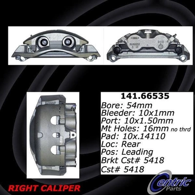 Rear Right Rebuilt Caliper With Hardware by CENTRIC PARTS - 141.66535 pa1